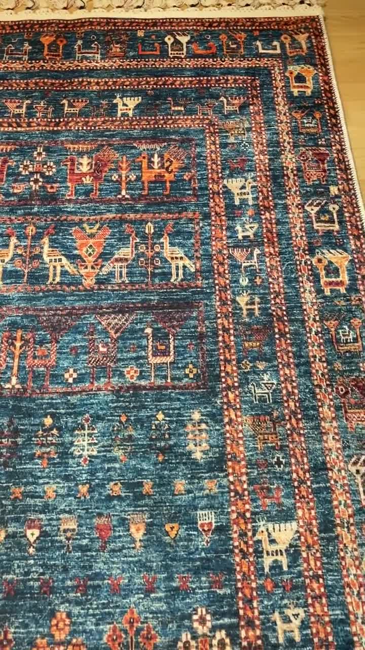 Blue Persian Rug 8x10, Blue Kilim Rug 8x10, Oriental Vintage Blue Rug,  Bessarabian Kilim, Custom Sized Blue Rug, Animal Patterned Blue Rug 