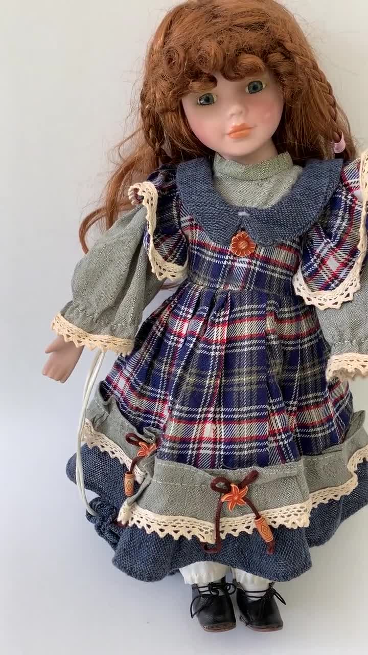 Muñecas Antiguas Muñeca Porcelana Vintage Con Vestido Decoración