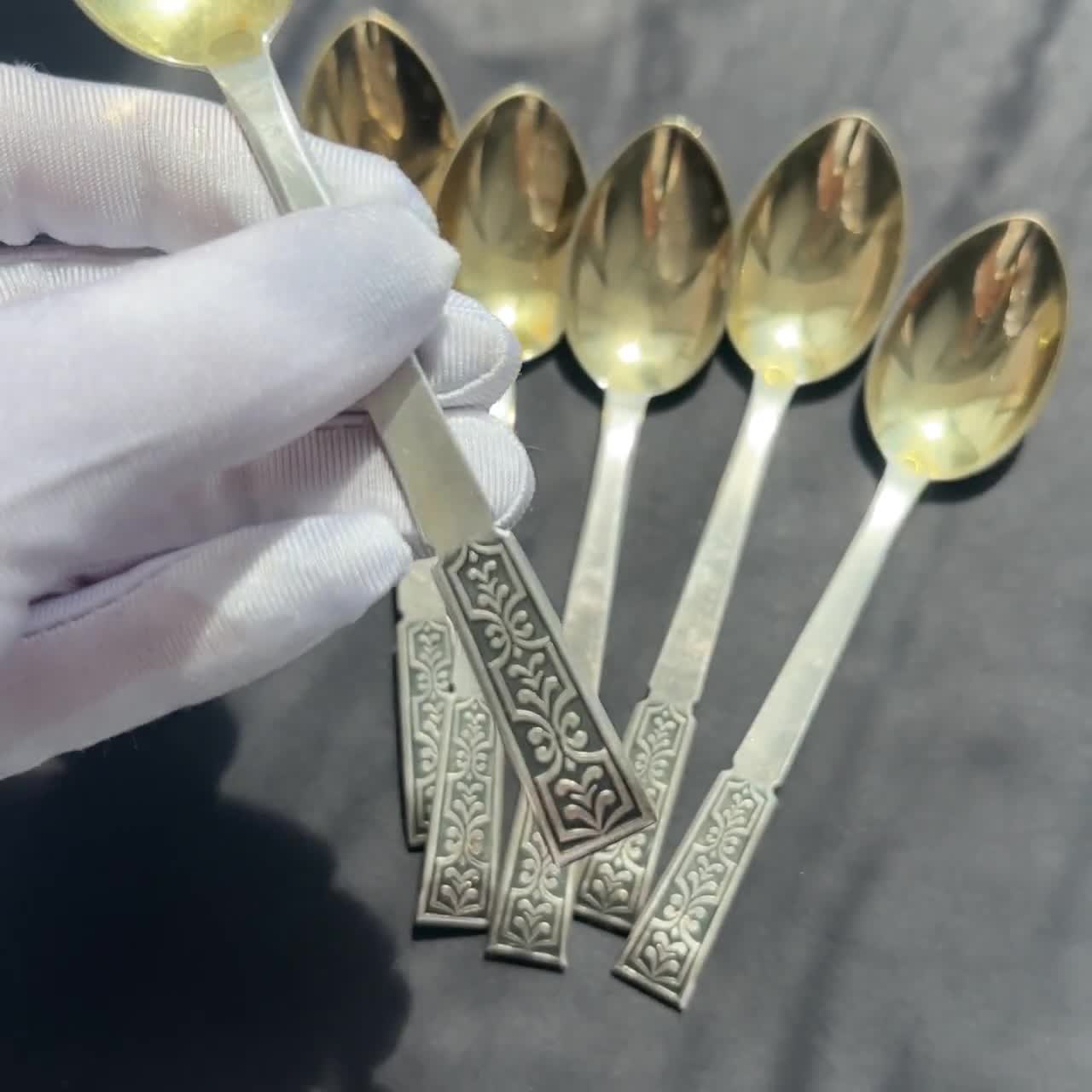 Vintage Soviet Set Spoons 916 Sterling Silver Star Marking