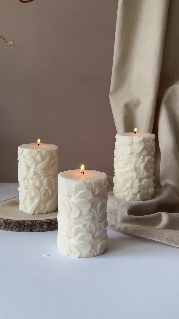 Thick pillar Candle |Flower pillar candle |Home Decor candle |Patterns  Pillar Candle |Wave Pillar candle | Wedding gift