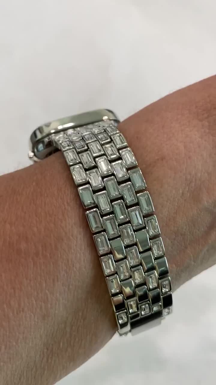 Custom Silver Apple Watch Band Swarovski Crystal Baguettes Custom Silver Apple Watch Band Swarovski Crystal Baguettes