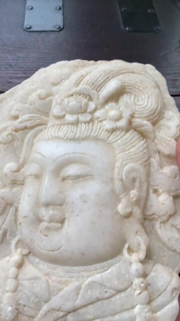 中国彫刻大理石観音（観音）石板の断片浅浮き彫り - Etsy 日本