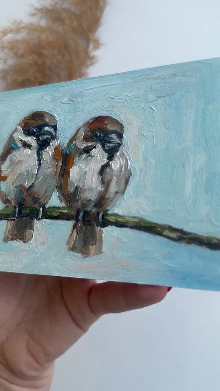 スズメの油絵:インパスト鳥アート、4x6インチ - Etsy 日本 スズメの油絵:インパスト鳥アート、4x6インチ - Etsy 日本