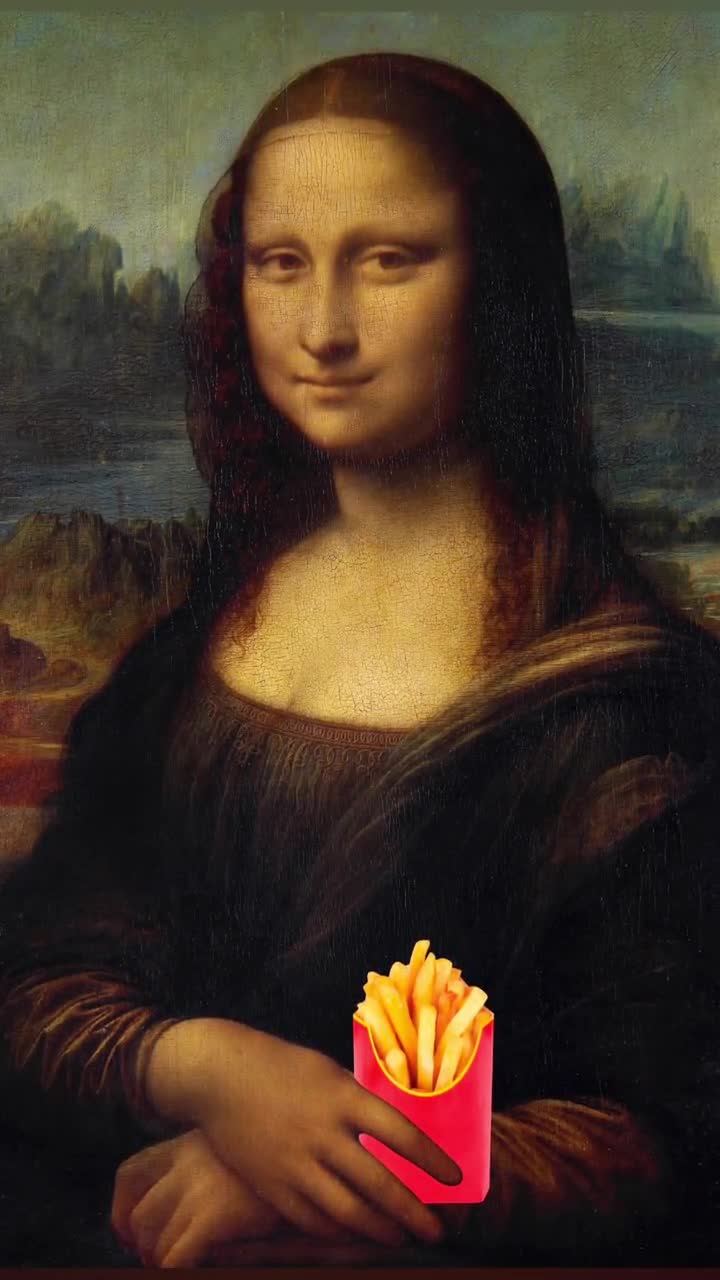 Altered Art Print Mona Lisa With French Fries, Digital Download