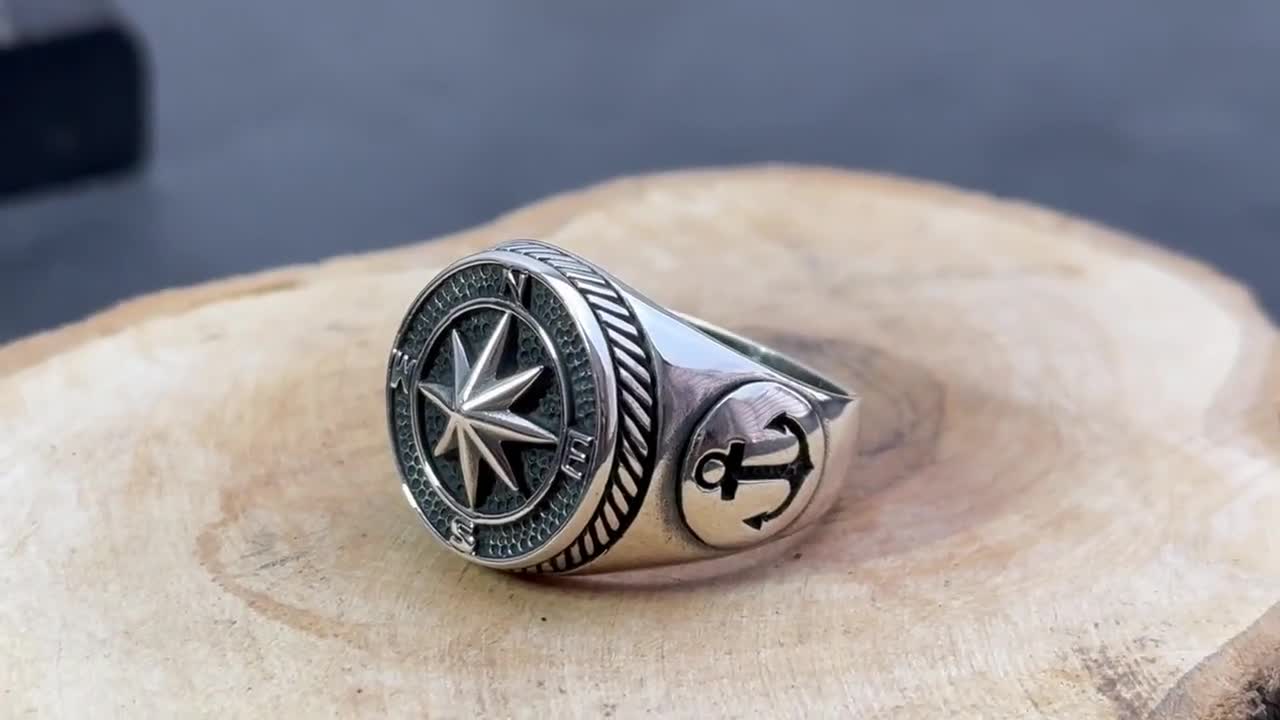 Sterling Silver Compass Ring: Handmade North Star Band - Etsy