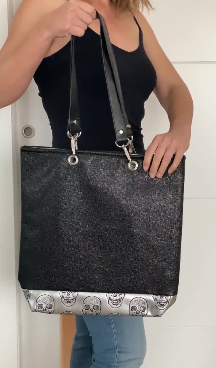 Everyday Black Tote,Black Handbag,Black Tote Bag,Silver Tote outlet Bag,Variegated Tote Bag,Black and Silver Tote,Business Tote,Vinyl Tote Bag