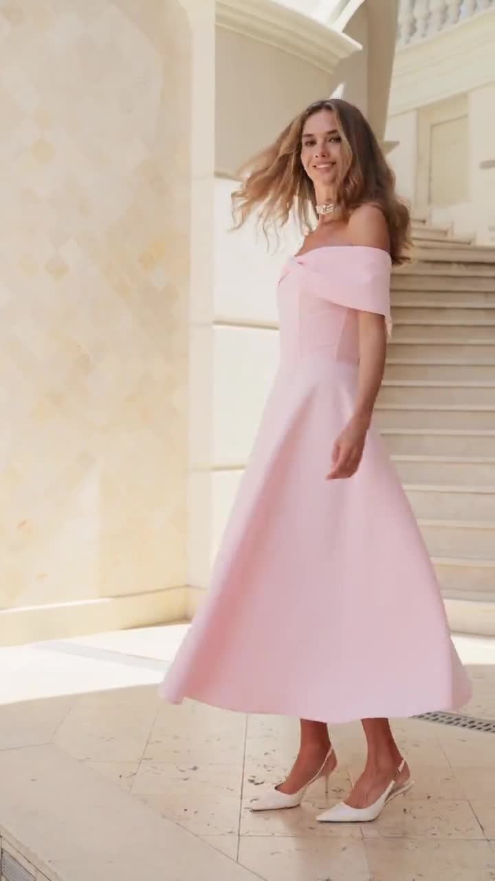 women's light pink off the shoulder dress for a festival Bloom Off-Shoulder Maxi Blush_Orchid / S Light Pink Satin Off Shoulder Mini Dress How to style Pink Off The Shoulder Dress