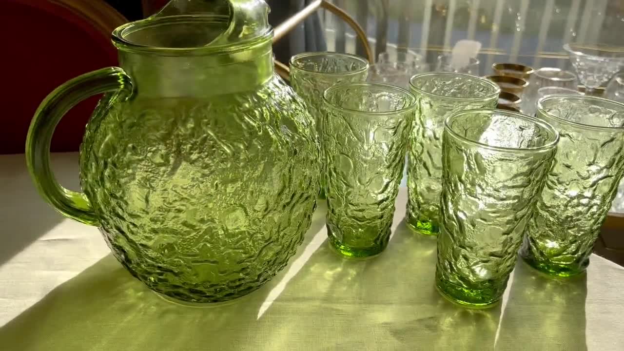 Anchor Hocking Green Lido Milano Glassware Iced Tea Glasses hot set of 8