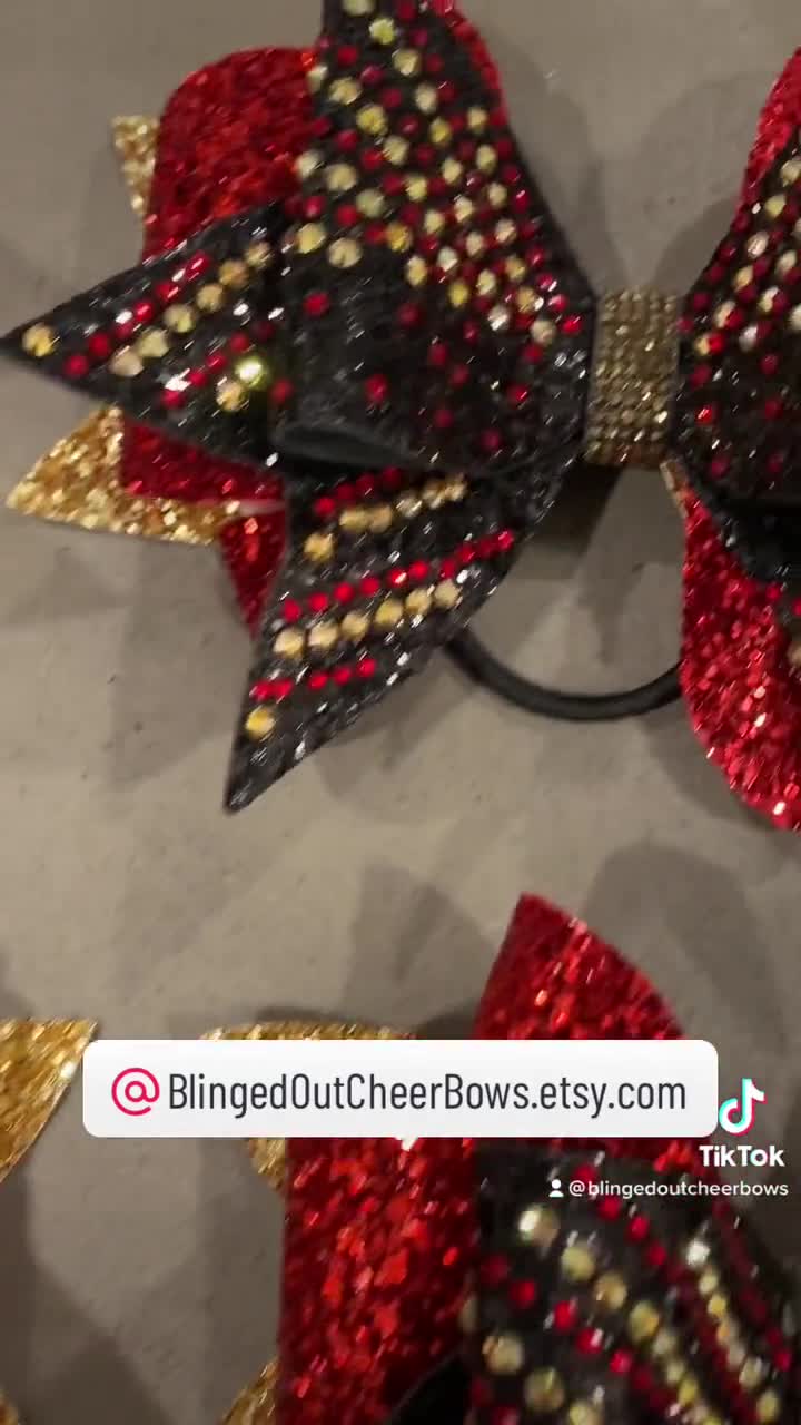 Red and Black Rhinestone Cheer Bow// Competition Cheer Bows// Team