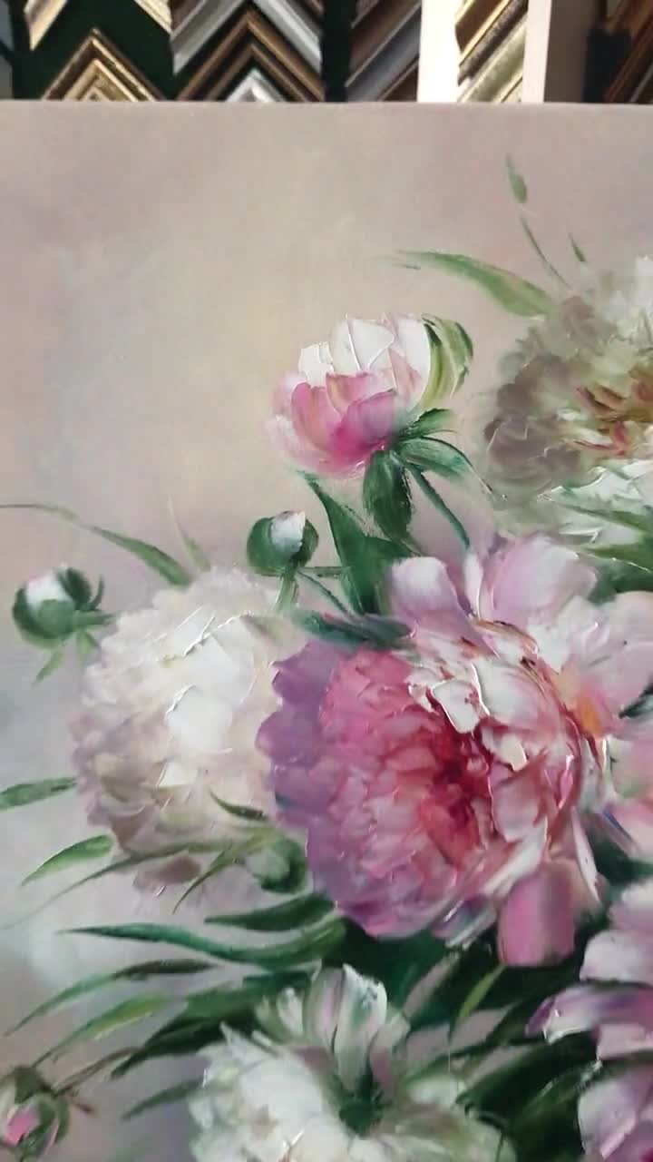Peonie pittura su tela opera d'arte peonia rosa peonie bouquet