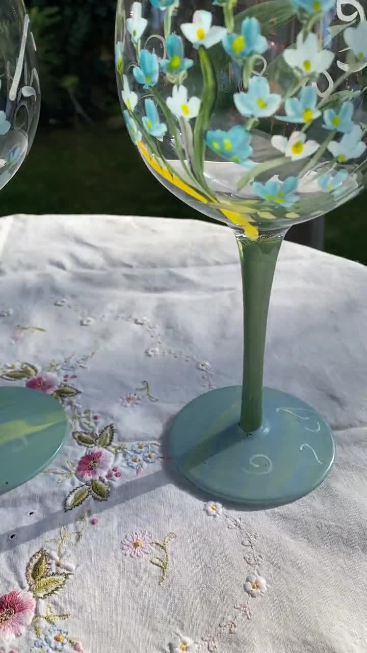DECOR, Set of 2 GIANT Hand Painted Wine Glasses - Sailboat, Tall 11 24  oz.