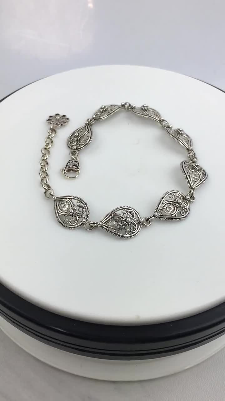 Silver Teardrop Bracelet, Solid 925 Sterling Silver Artisan Crafted Filigree Adjustable Teardrop Bracelet Women Jewelry Gift Boxed for Her Silver Teardrop Bracelet, Solid 925 Sterling Silver Artisan Crafted Filigree Adjustable Teardrop Bracelet Women Jewelry Gift Boxed for Her