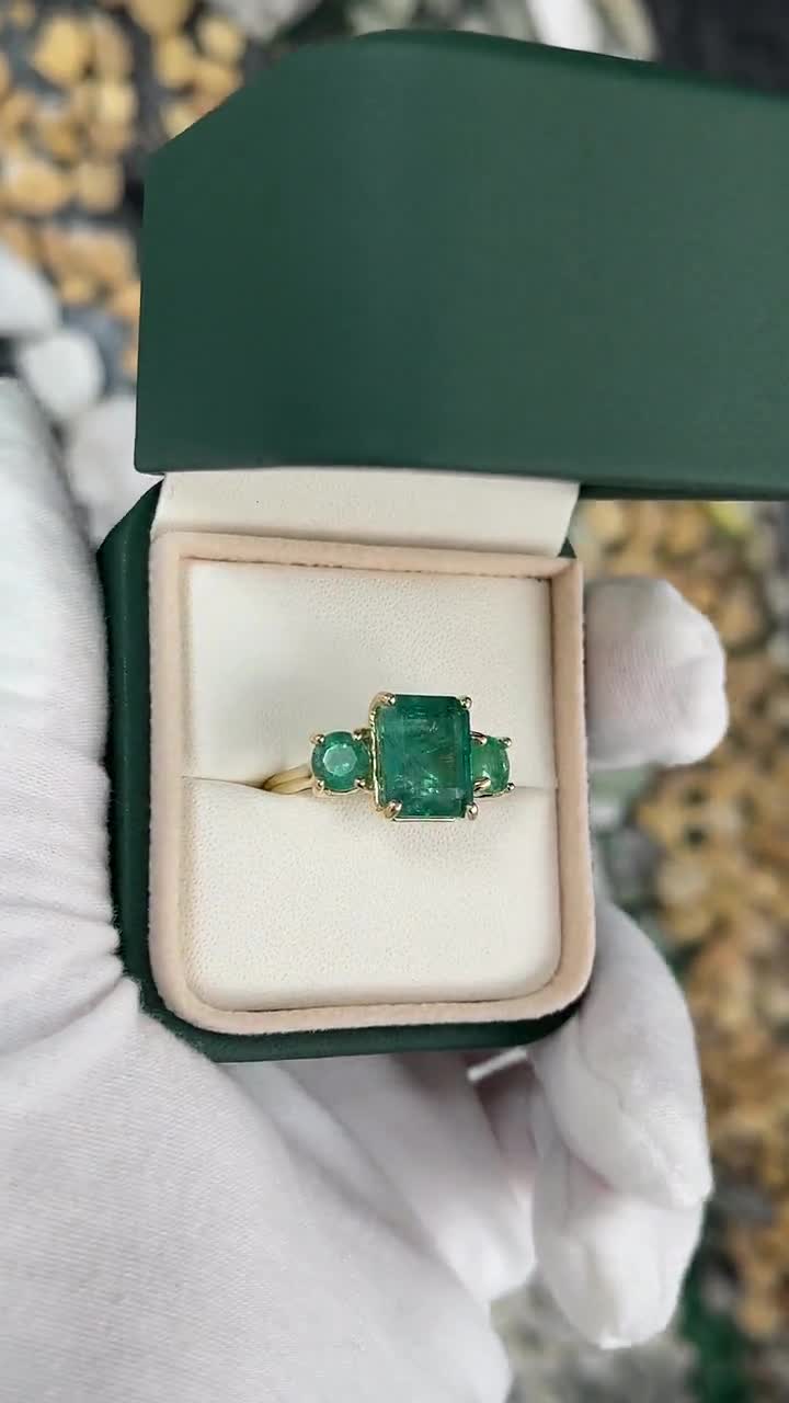 7.74tcw 14K 天然エメラルド トリロジー スリーストーン