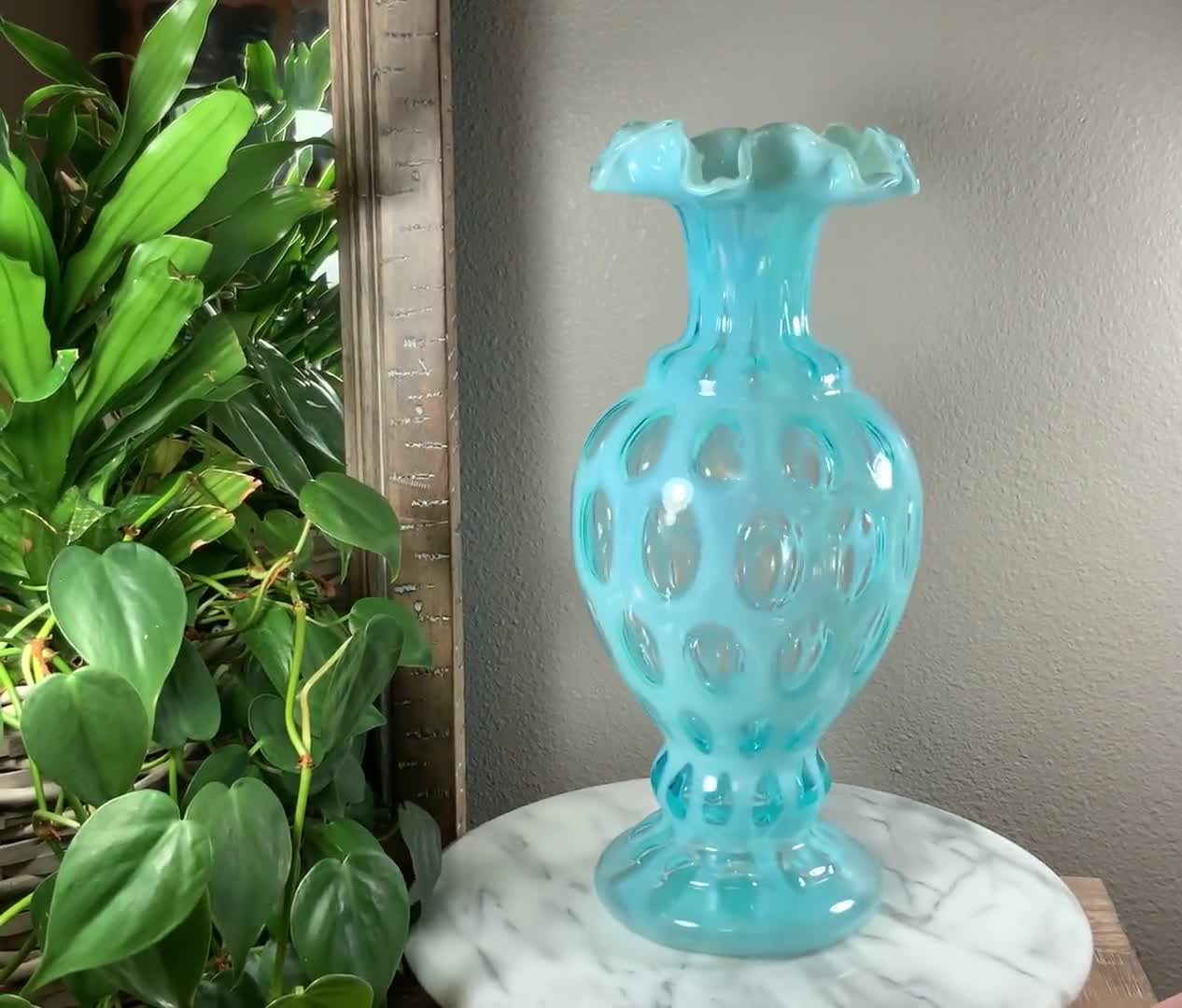 Fenton 13” COIN DOT BLUE Opalescent 194 Crimped Vase 1947-1949 - Etsy