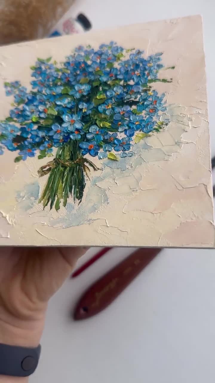 Forget-me-nots Oil Painting: Abstract Floral Impasto Art (6x6) - Etsy