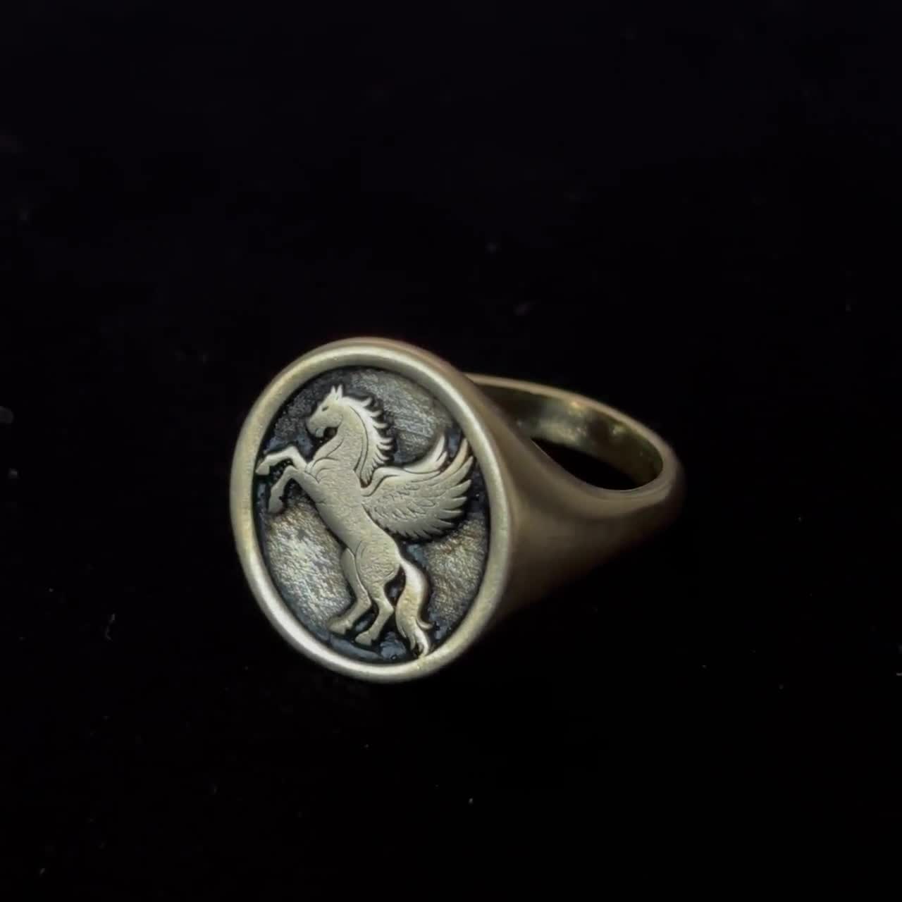 Pegasus Ring, Fallen Horse with Wings Signet Ring Woman, Greek Mythology Jewelry, Flying Horse Pinky Ring Men, Mystical Gift for Him & Her video poster
