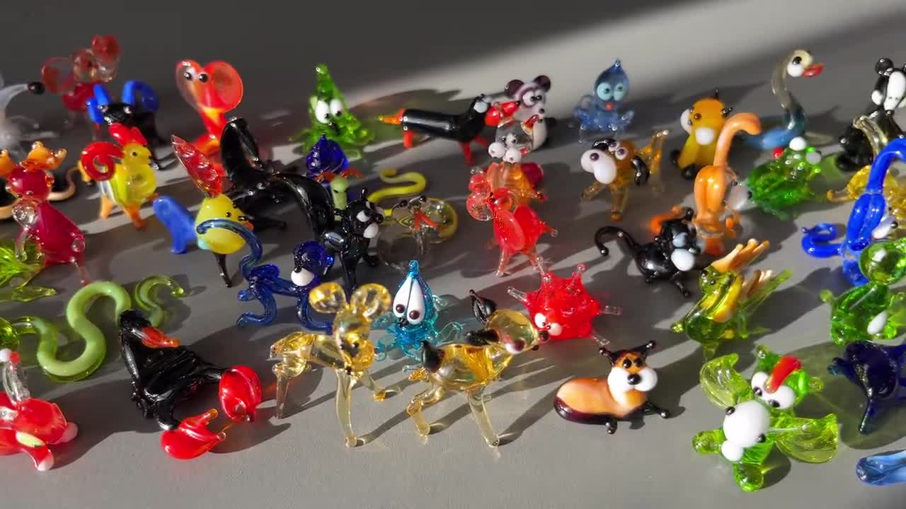 小さなガラスの置物セット - 小さなムラーノガラスの動物 - ドール