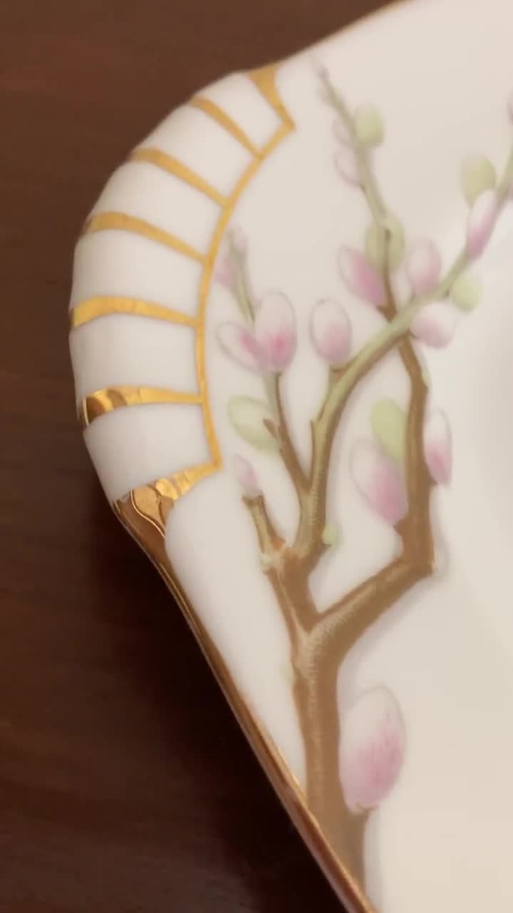 Vintage Kent China Spring Willow Platter: Gold Trim, Made in Japan