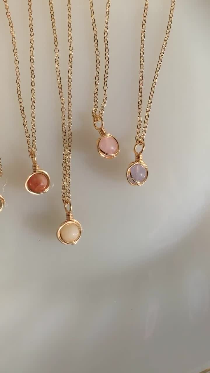 Sara Necklace | Mini Gold Filled Wire Wrapped Stone Necklace