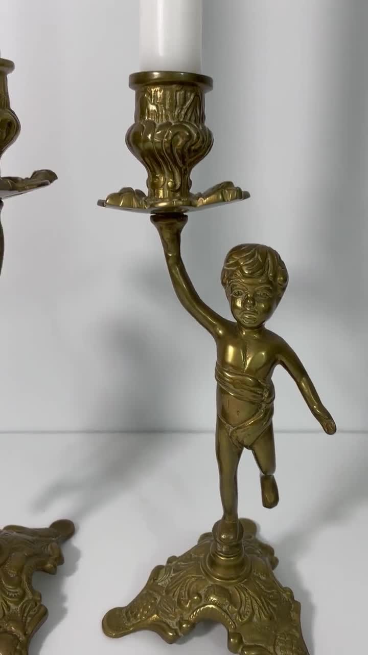 Antique Brass Ornate Pair Cherub Candlesticks Baroque Candle Holder Vi –  RetroNovia