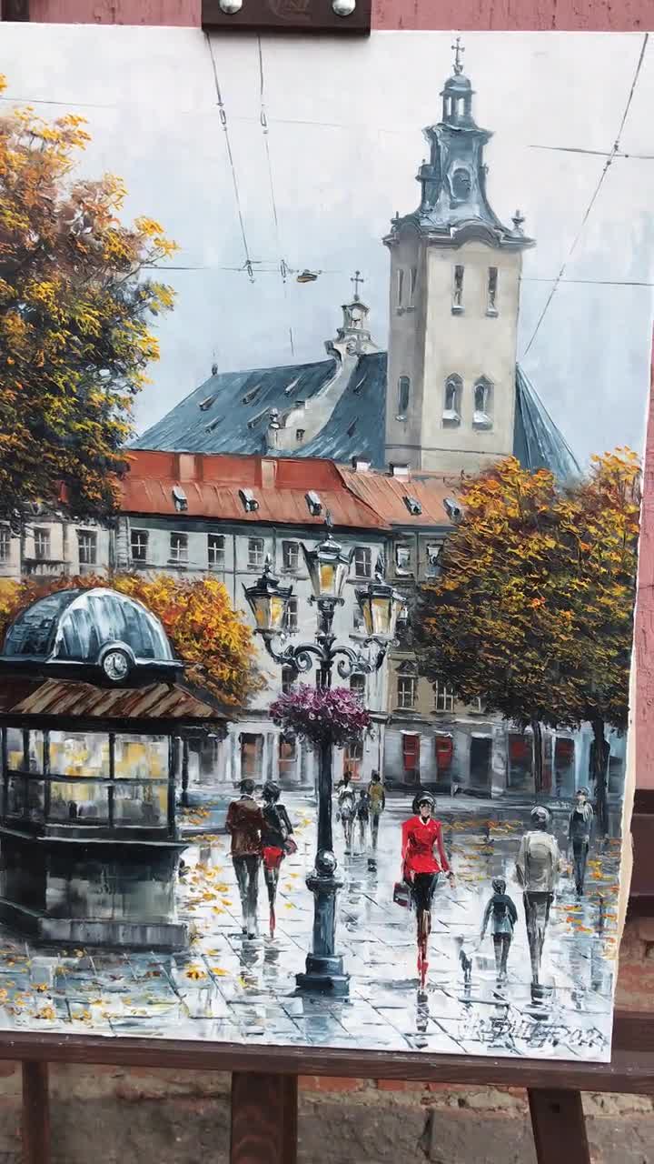 European City Landscape Oil Painting Original Victorian Street