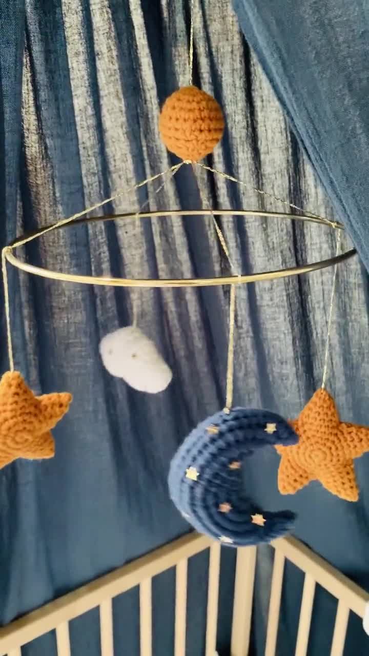 Litimkat Mobile lit bébé, avec étoiles, lunes et nuages au crochet