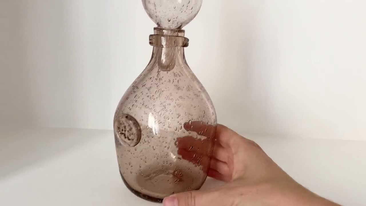 Carafe Vintage BIOT En Verre Soufflé Bulle Bleu – Année 1960 – Déco Rétro