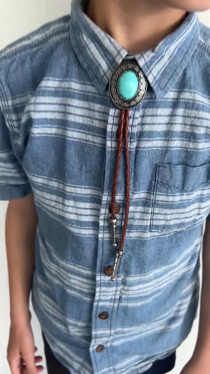 Collier Cravate Bolo Buffalo – Simili Cuir Turquoise – Style Indien Sud-Ouest