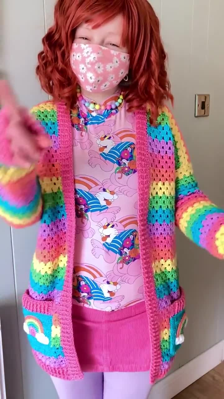 Pastel Rainbow Striped Cardigan - Crochet Long Sleeve Colourful Kawaii  Cardi – VelvetVolcano