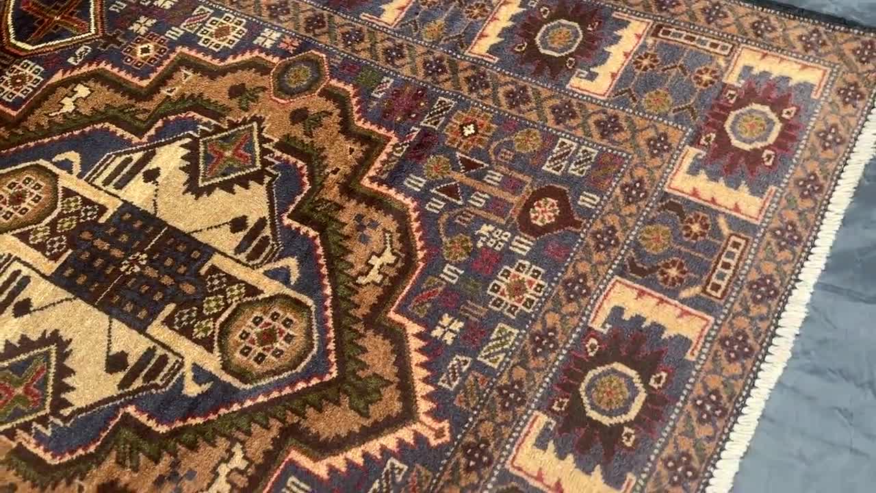 Vintage Baluchi Wool Rug: 4x7 Afghan Handmade Navy Blue Carpet - Etsy
