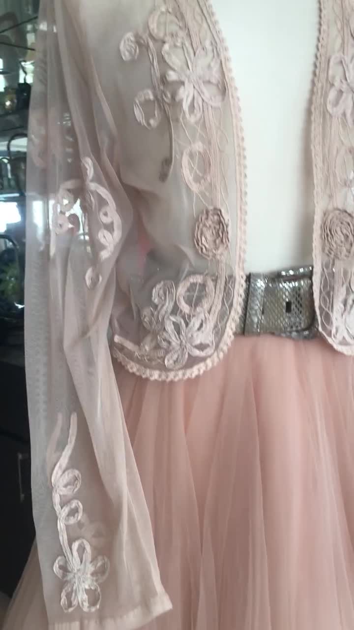 ジャケット・アウター BATTEN LACE LIKE KNIT JACKET Vintage 1930s Sheer Netted Battenburg Lace Bed Jacket, Pink