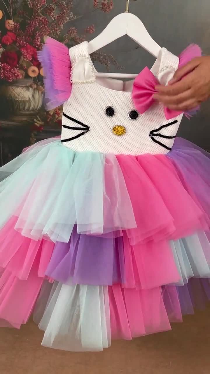 Hello Kitty Dress for Toddler Girl, Pink Tutu Birthday Outfit, Handmade  Party Dress, Kitty Costume, Headband Included