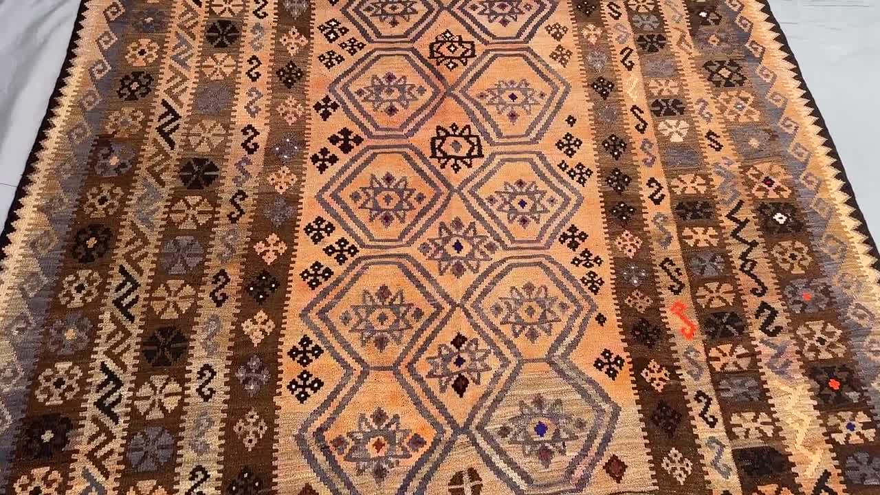 7x10 ヴィンテージ アフガン キリム ラグ、手織りウール 平織り