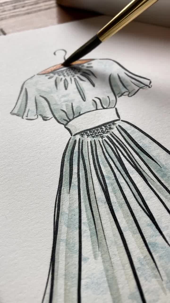 Sound of Music Blue Dress Print | 5x7 Watercolor Print | Old