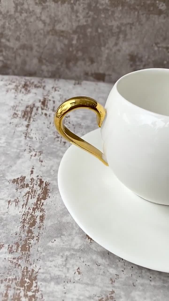 Mini Hand Painted Espresso Cups With Gold Handle Ceramic Handmade