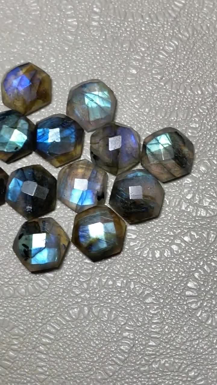 Best Quality Labradorite Stone One Side Checker Cut Faceted Best Quality Labradorite Stone One Side Checker Cut Faceted