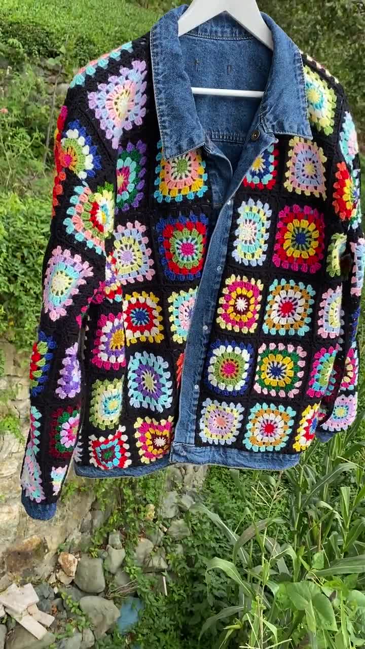 Crochet Jean Jacket Mens, Crochet & Denim Jacket for Mens