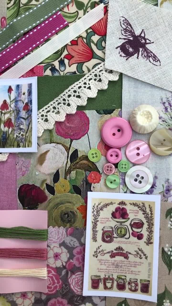 Slow Stitch Kit, Country Garden Vintage Fabric Bundle, for Slow