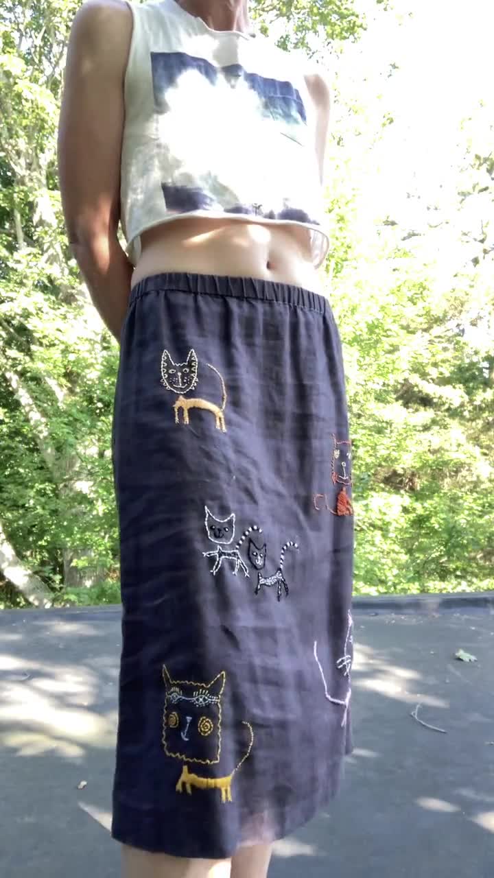 Hand Embroidered Cat Skirt, Thrifted Linen Skirt, One of a Kind Skirt, Cat  Lover -  Canada