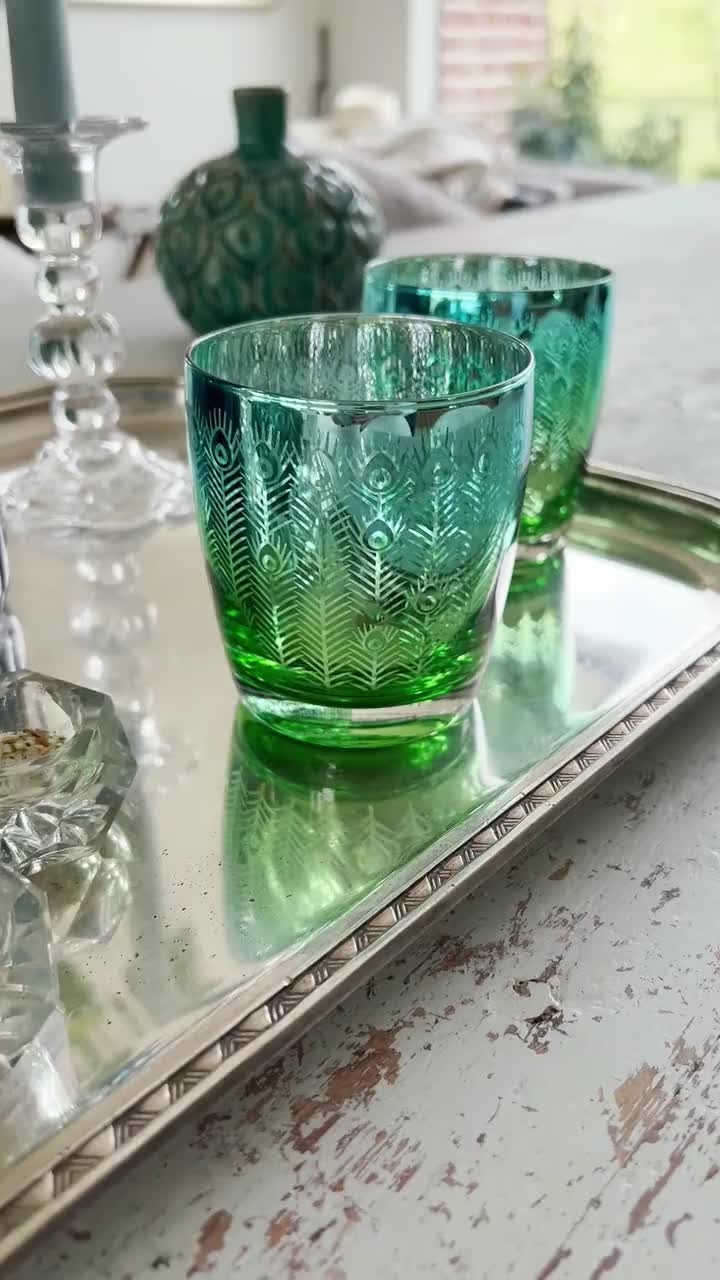 Peacock Design Tumblers Hand Electroplated Glasses celebration Glasses  water Glasses Cocktail Glasses Wedding Glasses Hand Crafted 