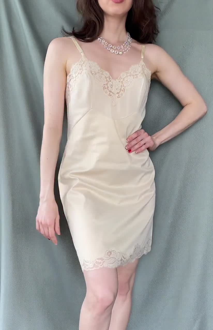 1960s Vintage Nylon White Lace Slip Dress Mini Dress Short Length 