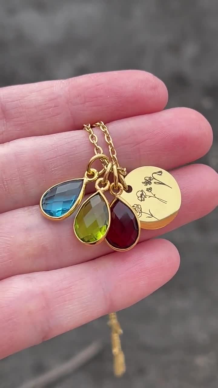 Child Name Gold Eternity Birthstone Rings, Silver Stackable