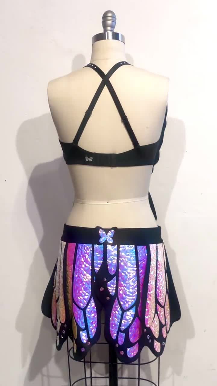 Holographic Butterfly Outfit Full Coverage black Opal Rave Outfit