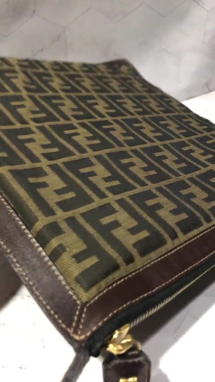 Fendi Vintage Large Document Clutch FF Zucca Logo Canvas