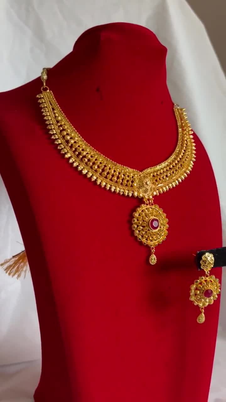 Gold Plated Necklace Indian Nepali Bridal Jewelry Choker 