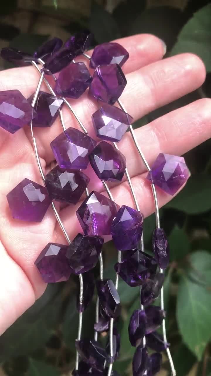 Amethyst Beads, Hand Cut Indian Gemstone