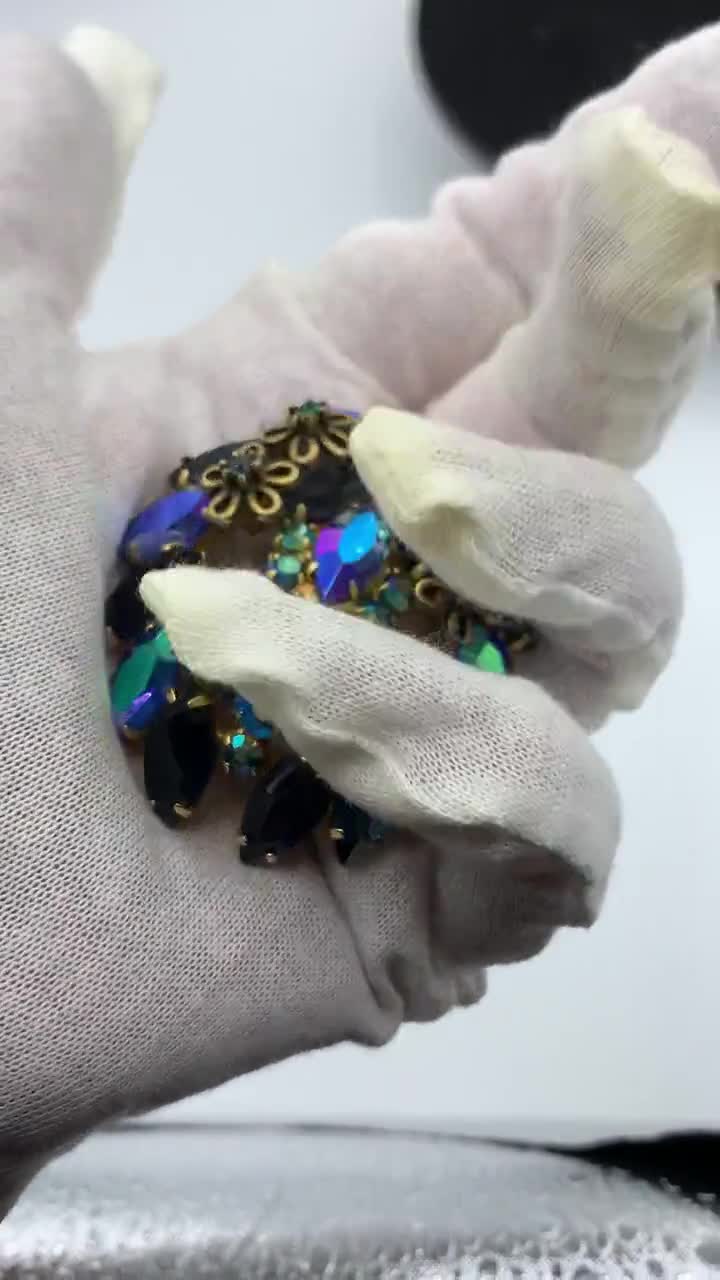 Vintage Juliana Large Rhinestone Brooch Pin Teal AB Black