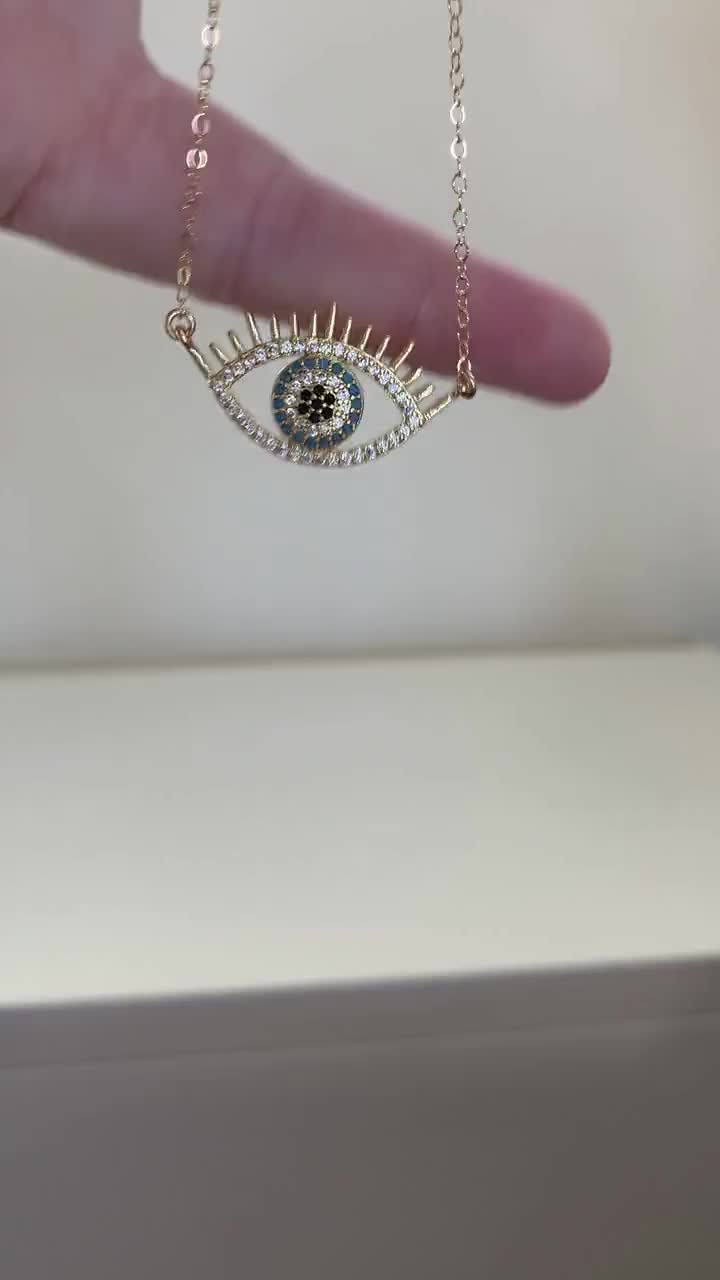 Blau Evil Eye Halskette, Gold CZ Türkis Evil Eye Halskette, Pave Evil Eye  Halskette, Schutz, Hamsa, Boho, im Trend, Layering Halskette - .de