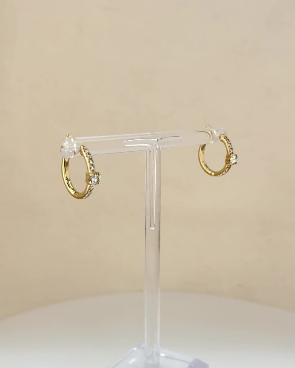 Single (half Pair) 18k Solid Gold Natural Diamond Baguette