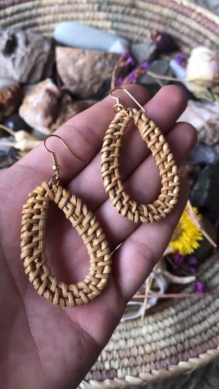 Open Teardrop Natural Rattan Wicker Earrings, Handwoven Braid Weave Dangle  Earrings, Woven Boho Jewelry, Round Circle Triangle Heart - Etsy